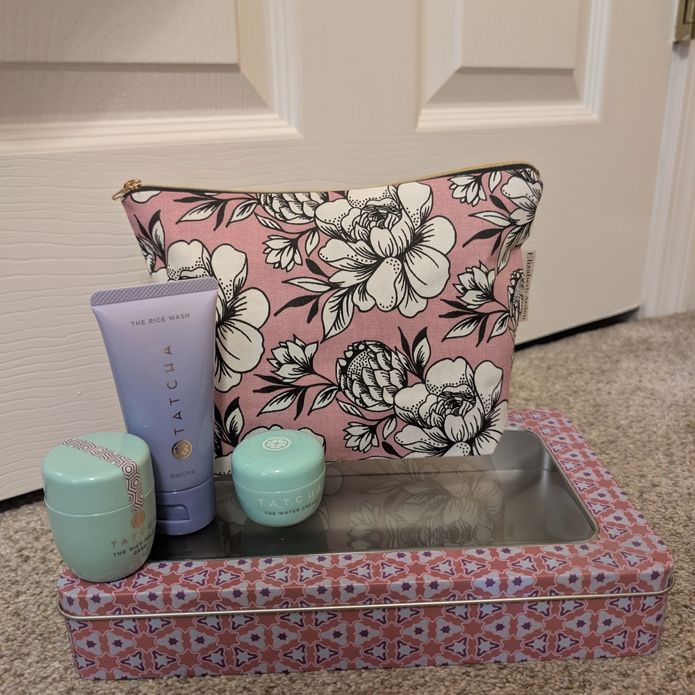 Tatcha Pink Floral Cosmetic Bag Set